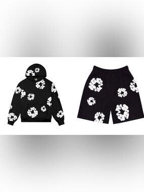 Denim Tear Black Floral Print Hoodie/Short set small
